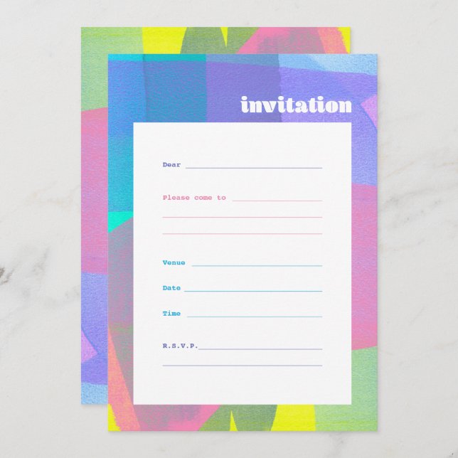 Tarjeta de invitación plana con capas pintadas (Anverso / Reverso)