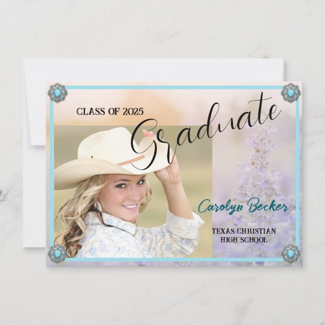 Tarjeta de Invitación plana con foto de chica de e (Anverso)