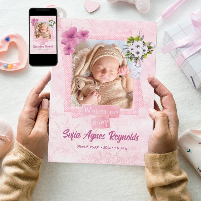 Tarjeta de Invitación plana de bebé estilo Shabby  (Subido por el creador)