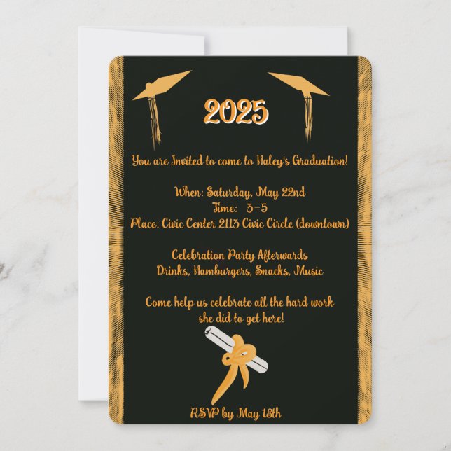 Tarjeta de Invitación plana de graduación (Anverso)