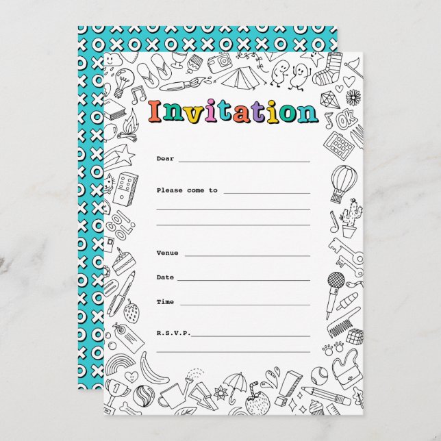 tarjeta de invitación plana Guay Coloring (Anverso / Reverso)