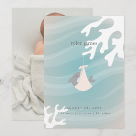 Tarjeta de Invitación plana para bebé de tiburón d