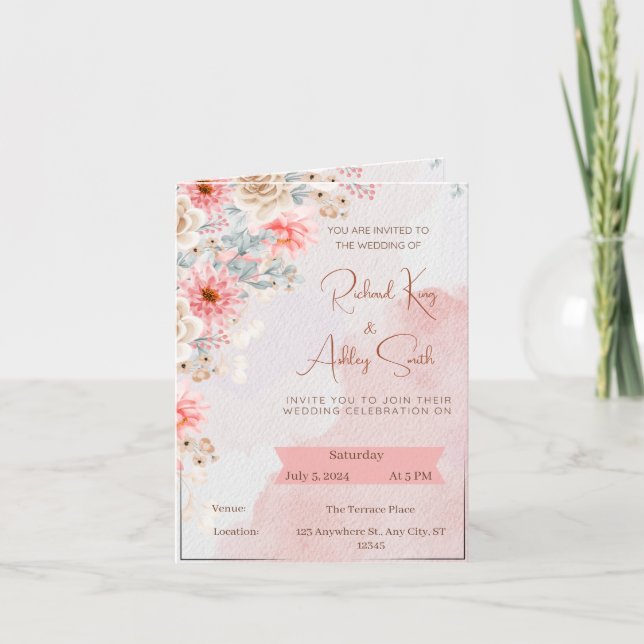 Tarjeta de invitación plegada Boda Blossom rosa (Anverso)