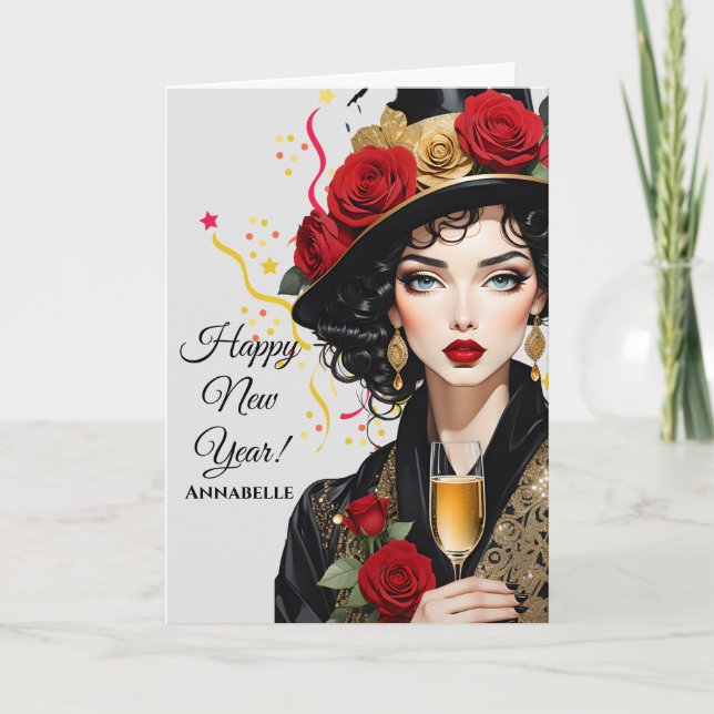 Tarjeta de Invitación plegada "Feliz Año Nuevo" (Anverso)