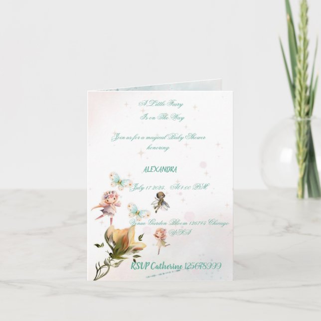 Tarjeta de invitación plegada para bebé de jardín  (Anverso)