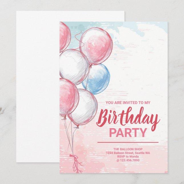Tarjeta de invitación por cumpleaños (Anverso / Reverso)