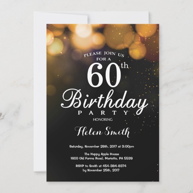 Tarjeta de invitación por cumpleaños número 60 del (Anverso)
