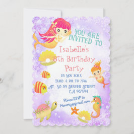 Tarjeta de invitación púrpura Mermaids