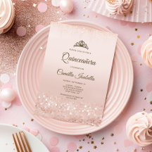 Tarjeta de Invitación Quinceañera con Brillo de Or
