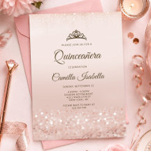 Tarjeta de Invitación Quinceañera con Brillo de Or