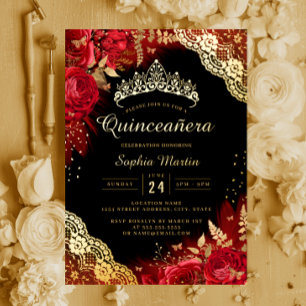 Tarjeta de Invitación Quinceañera de Encaje Floral