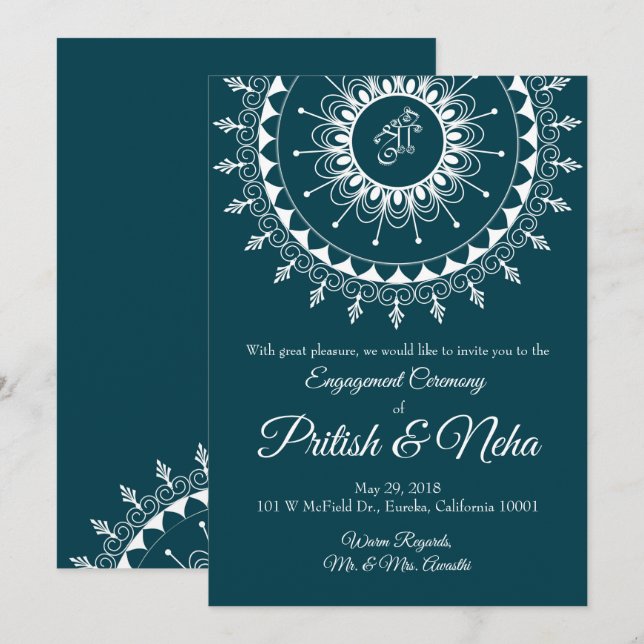 Tarjeta de invitación Rangoli (Anverso / Reverso)