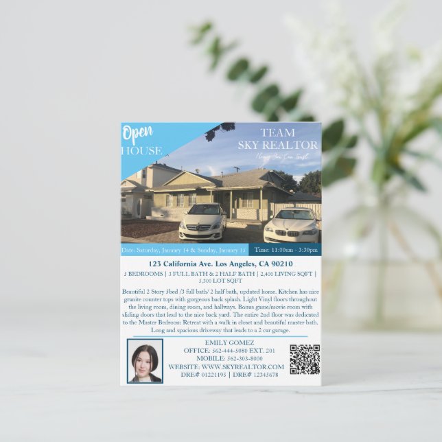 Tarjeta de Invitación Realtor Open House (Anverso de pie)