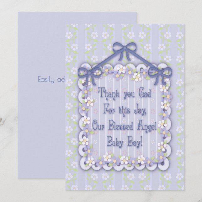 Tarjeta de Invitación recién nacido Boy Frilly (Anverso / Reverso)