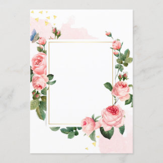 Tarjeta de invitación rectangular blanca con rosas