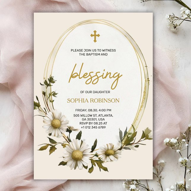 Tarjeta de invitación religiosa con diseño floral  (Subido por el creador)