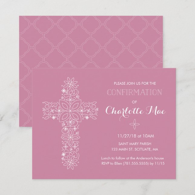 Tarjeta de invitación religiosa para confirmación  (Anverso / Reverso)