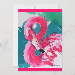 Tarjeta de invitación rosa caliente Flamingo tropi