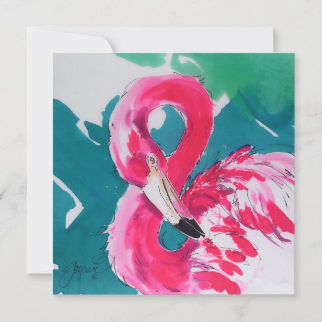 Tarjeta de invitación rosa caliente Flamingo tropi (Anverso)