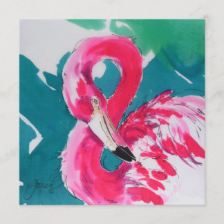 Tarjeta de invitación rosa caliente Flamingo tropi