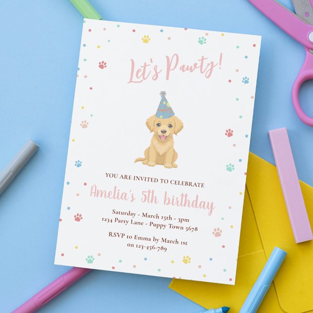 Tarjeta de invitación rosa de cumpleaños de cachor (Subido por el creador)