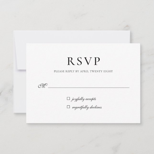 Tarjeta de invitación RSVP Minimalista simple y el (Anverso)