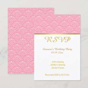Tarjeta de invitación RSVP Vintage Rosa Blanco par