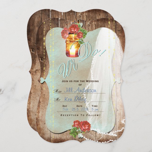 Tarjeta de invitación Rústica Boda ~ (Anverso / Reverso)