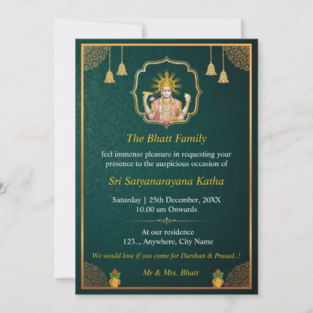 Tarjeta de invitación Satyanarayan Swamy Katha (Anverso)