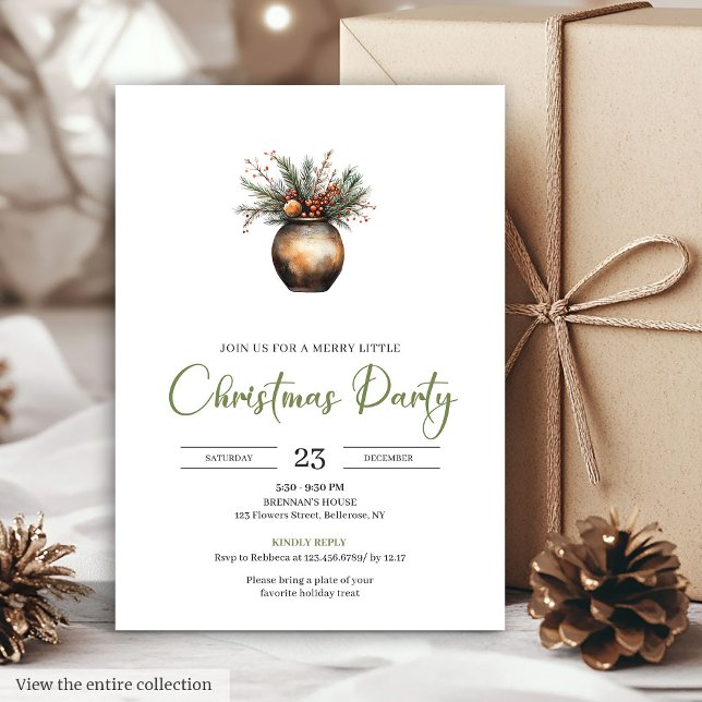 Tarjeta de invitación simple boho terrosa para fie (Simple Boho Earthy Watercolor Christmas Party Invitation)