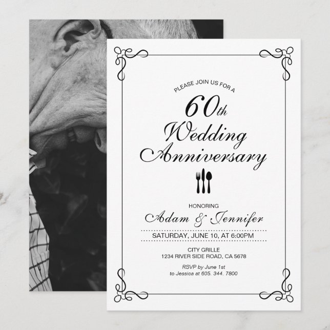 Tarjeta de Invitación Simple para 60º Aniversario  (Anverso / Reverso)
