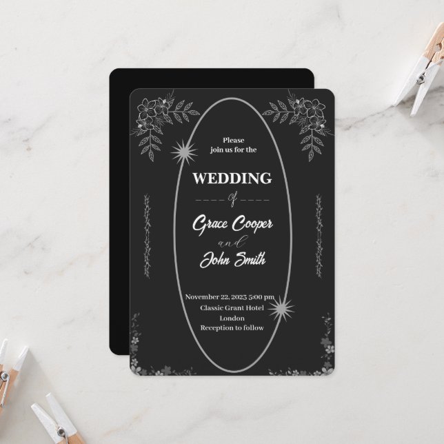 Tarjeta de invitación simple para bodas en blanco  (Anverso/Reverso In Situ)