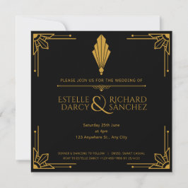 Tarjeta de invitación simple para bodas en negro y