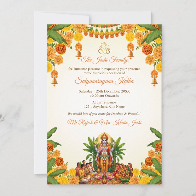 Tarjeta de Invitación Sri Satyanarayan Katha (Anverso)