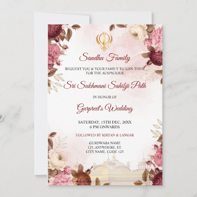 Tarjeta de invitación Sukhmani Sahib Paath, ruta A (Anverso)