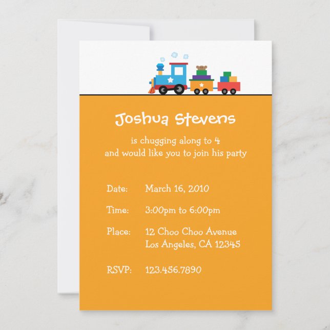 Tarjeta de invitación temática de cumpleaños Toy T (Anverso)