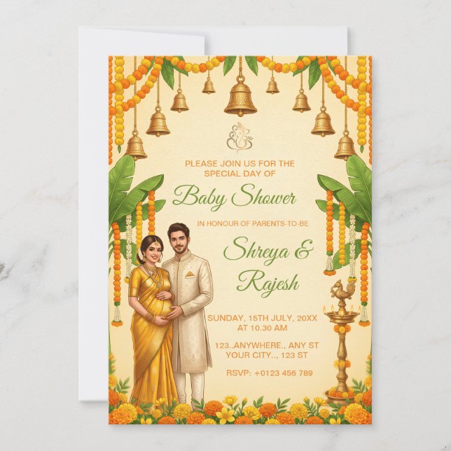 Tarjeta de Invitación Tradicional para Baby Shower (Anverso)