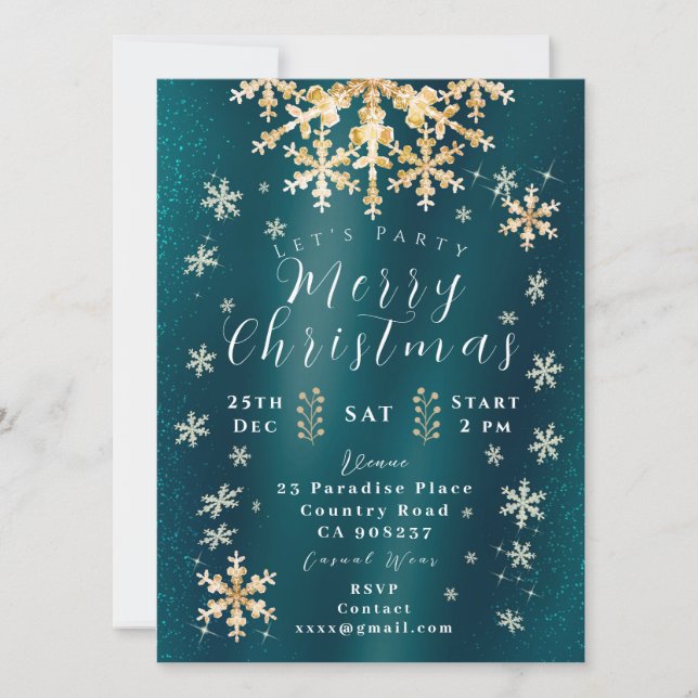 Tarjeta de invitación turquesa para la nieve sobre (Anverso)