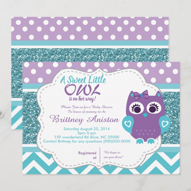 Tarjeta de invitación Verde azulada púrpura chica  (Anverso / Reverso)