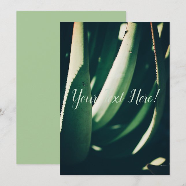 Tarjeta de invitación verde de planta de aloe pers (Anverso / Reverso)