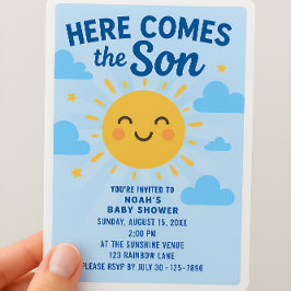 Tarjeta de invitación vertical "Aquí viene el hijo