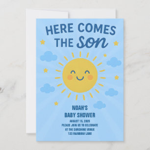 Tarjeta de invitación vertical "Aquí viene el hijo