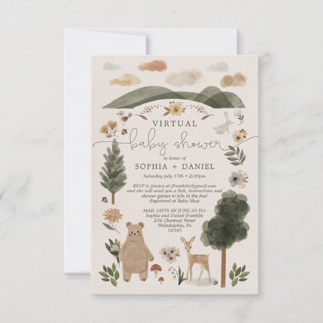 Tarjeta de invitación virtual de Baby Shower Boho  (Anverso)
