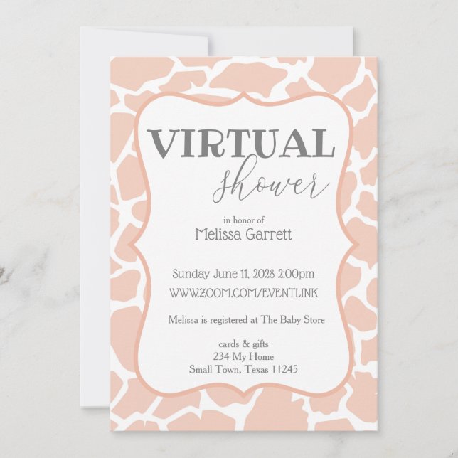 Tarjeta de invitación virtual de jirafa bebé niña  (Anverso)