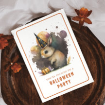 Tarjeta de invitación Watercolor Bunny Halloween