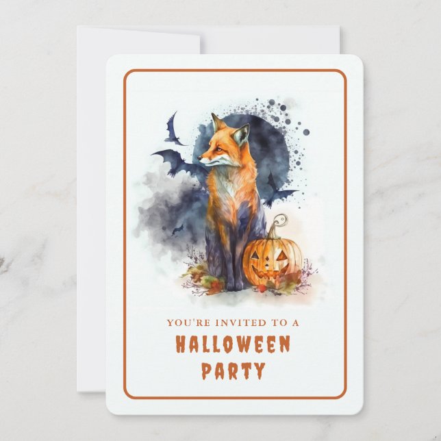 Tarjeta de invitación Watercolor Fox Halloween (Anverso)