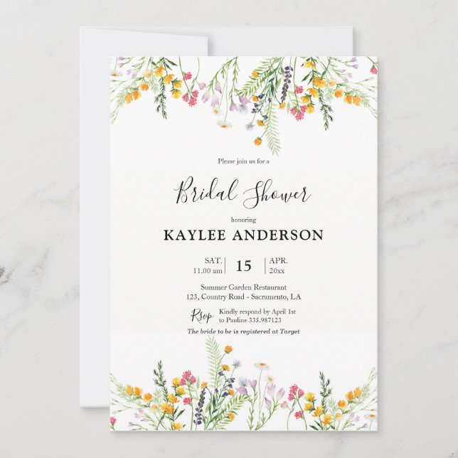Tarjeta de invitación Wildflower Bridal Shower (Anverso)