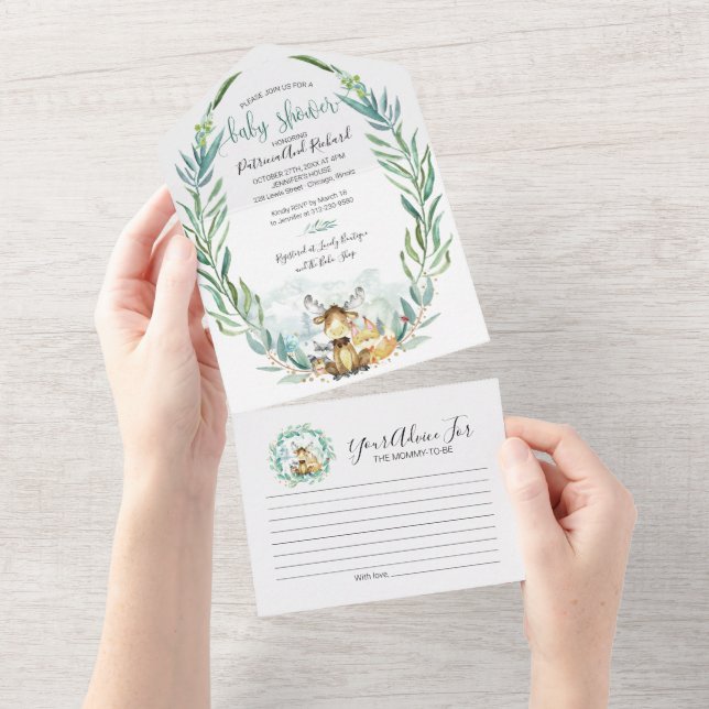 Tarjeta de invitación y consejo de Woodland Baby S (desgarro)