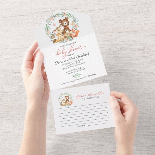 Tarjeta de invitación y consejo de Woodland Baby S (desgarro)