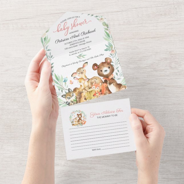 Tarjeta de invitación y consejo de Woodland Baby S (desgarro)
